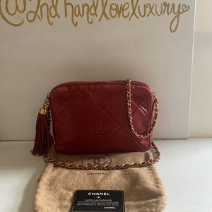 CHANEL RED QUILTD LAMBSKIN CAMERA BAG WITH DUST BAG
